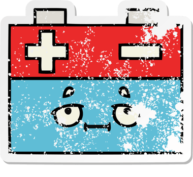 distressed sticker of a cute cartoon car battery png