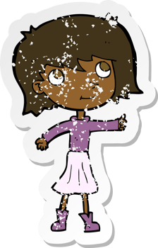 retro distressed sticker of a cartoon happy girl png