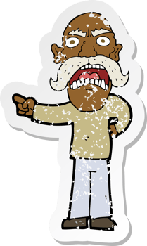 retro distressed sticker of a cartoon angry old man png