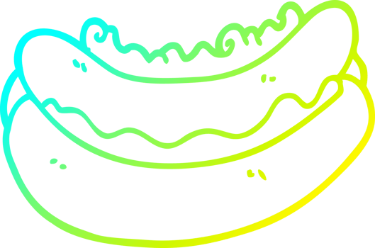 cold gradient line drawing of a cartoon hotdog png