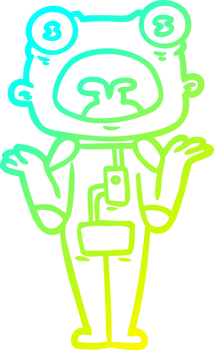 cold gradient line drawing of a cartoon weird alien shrugging shoulders png