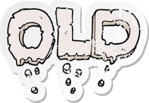 retro distressed sticker of a cartoon word old drawing png
