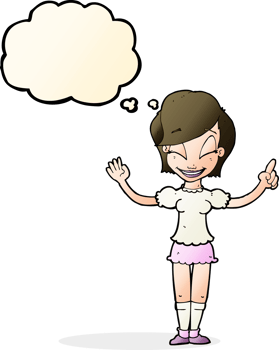 cartoon pretty girl with idea with thought bubble png