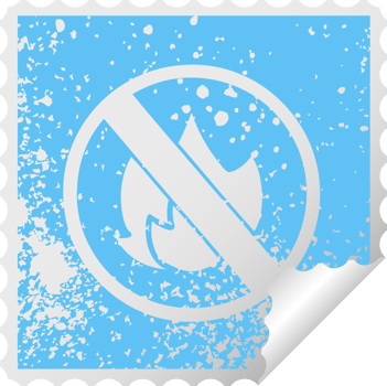 distressed square peeling sticker symbol of a no fire allowed sign png