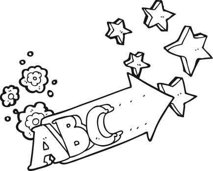 hand drawn black and white cartoon ABC symbol png