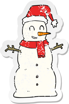 retro distressed sticker of a cartoon snowman png