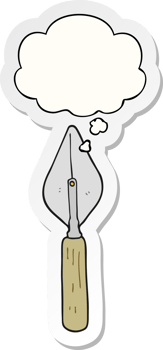 cartoon trowel with thought bubble as a printed sticker png