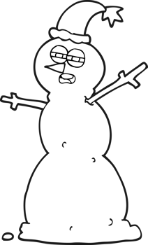 hand drawn black and white cartoon unhappy snowman png