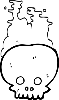 hand drawn black and white cartoon steaming skull png