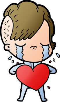 cartoon crying girl with love heart png