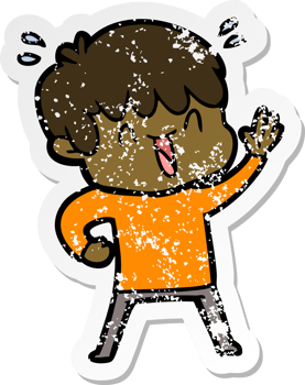 distressed sticker of a cartoon laughing boy png