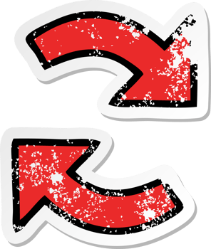 distressed sticker of a cute cartoon directional arrow png