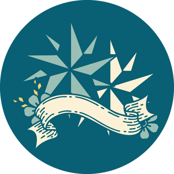 tattoo style icon with banner of stars png