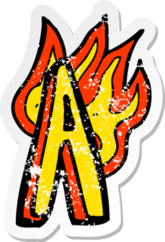 retro distressed sticker of a cartoon flaming letter png