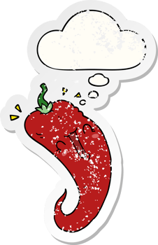cartoon chili pepper with thought bubble as a distressed worn sticker png