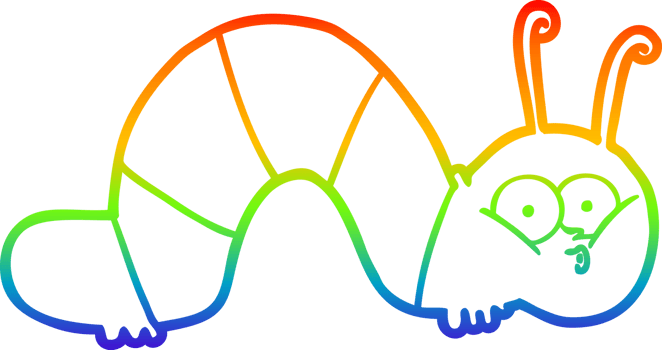 rainbow gradient line drawing of a cartoon caterpillar png