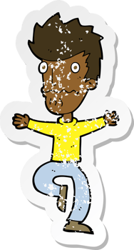 retro distressed sticker of a cartoon frightened man png