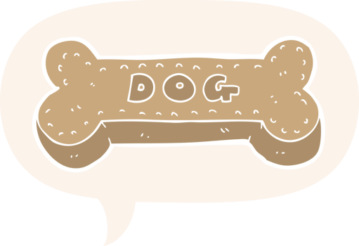 cartoon dog biscuit with speech bubble in retro style png