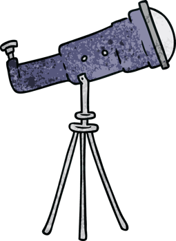 hand drawn textured cartoon doodle of a large telescope png
