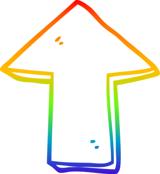 rainbow gradient line drawing of a cartoon pointing arrow png