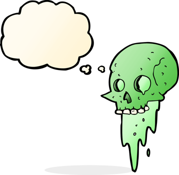 gross halloween skull cartoon with thought bubble png
