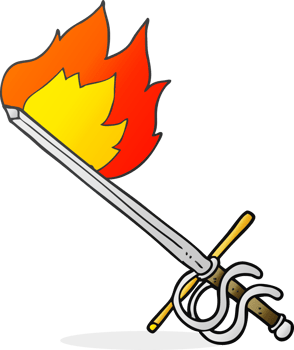 hand drawn cartoon flaming sword png