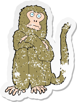 retro distressed sticker of a cartoon monkey drawing png