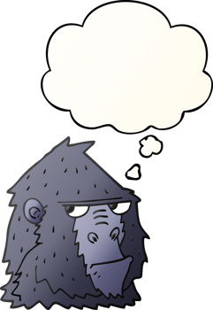 cartoon gorilla with thought bubble in smooth gradient style png