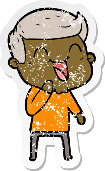 distressed sticker of a cartoon man laughing png