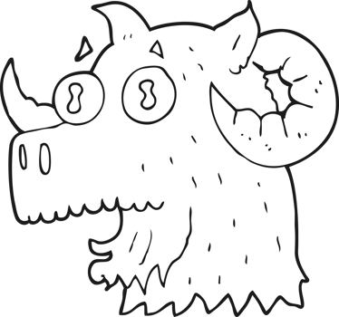 hand drawn black and white cartoon ram head png