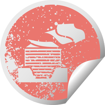 distressed circular peeling sticker symbol of a stack of office papers png