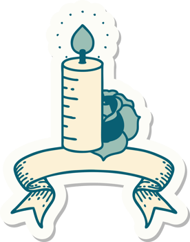 tattoo style sticker with banner of a candle and a rose png