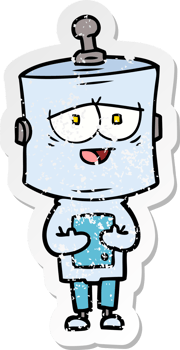 distressed sticker of a cartoon robot png