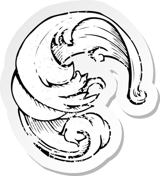 retro distressed sticker of a traditional hand drawn floral swirl png