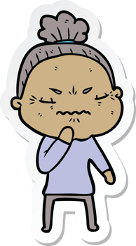 sticker of a cartoon annoyed old lady png