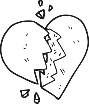 hand drawn black and white cartoon broken heart png