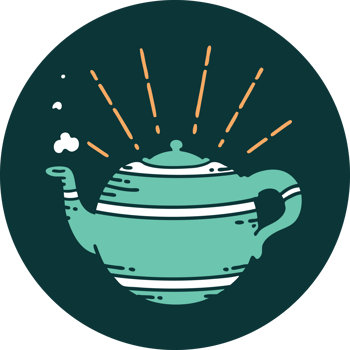 icon of a tattoo style steaming teapot png