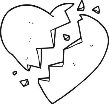 hand drawn black and white cartoon broken heart png