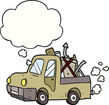 cartoon old truck with thought bubble png