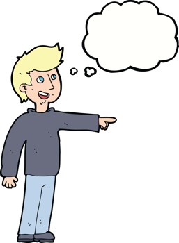 cartoon happy man pointing and laughing with thought bubble png