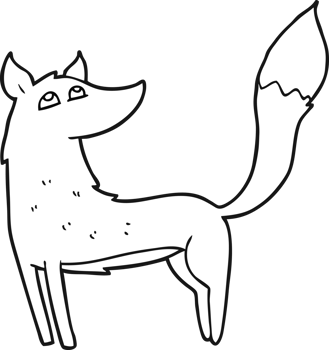 hand drawn black and white cartoon wolf png