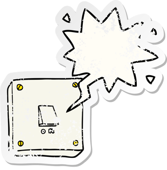cartoon light switch with speech bubble distressed distressed old sticker png