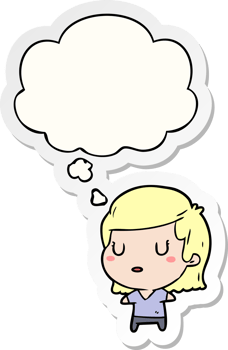 cartoon woman with thought bubble as a printed sticker png