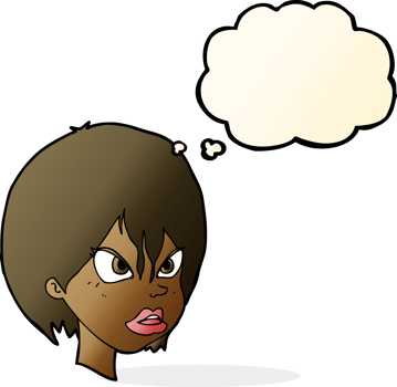 cartoon annoyed woman with thought bubble png