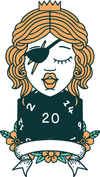Retro Tattoo Style human rogue with natural 20 dice roll png