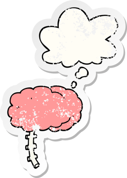 cartoon brain with thought bubble as a distressed worn sticker png