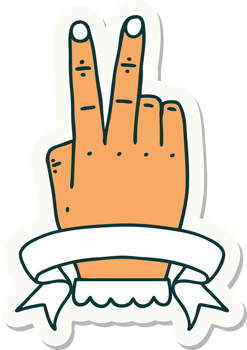 sticker of a victory v hand gesture with banner png