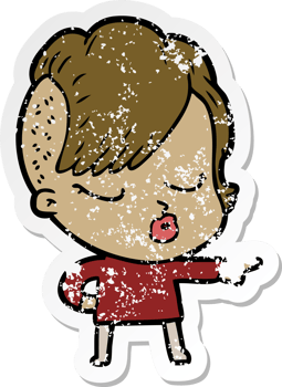 distressed sticker of a cartoon pretty hipster girl png