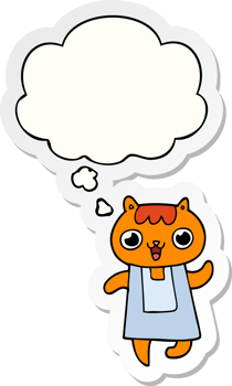 cartoon cat with thought bubble as a printed sticker png