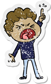 distressed sticker of a cartoon furious man png